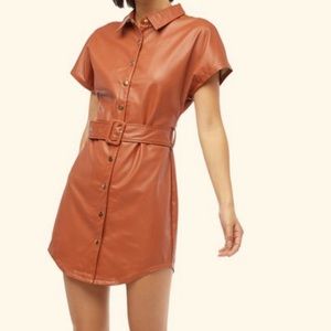 Faux leather button up shirt dress